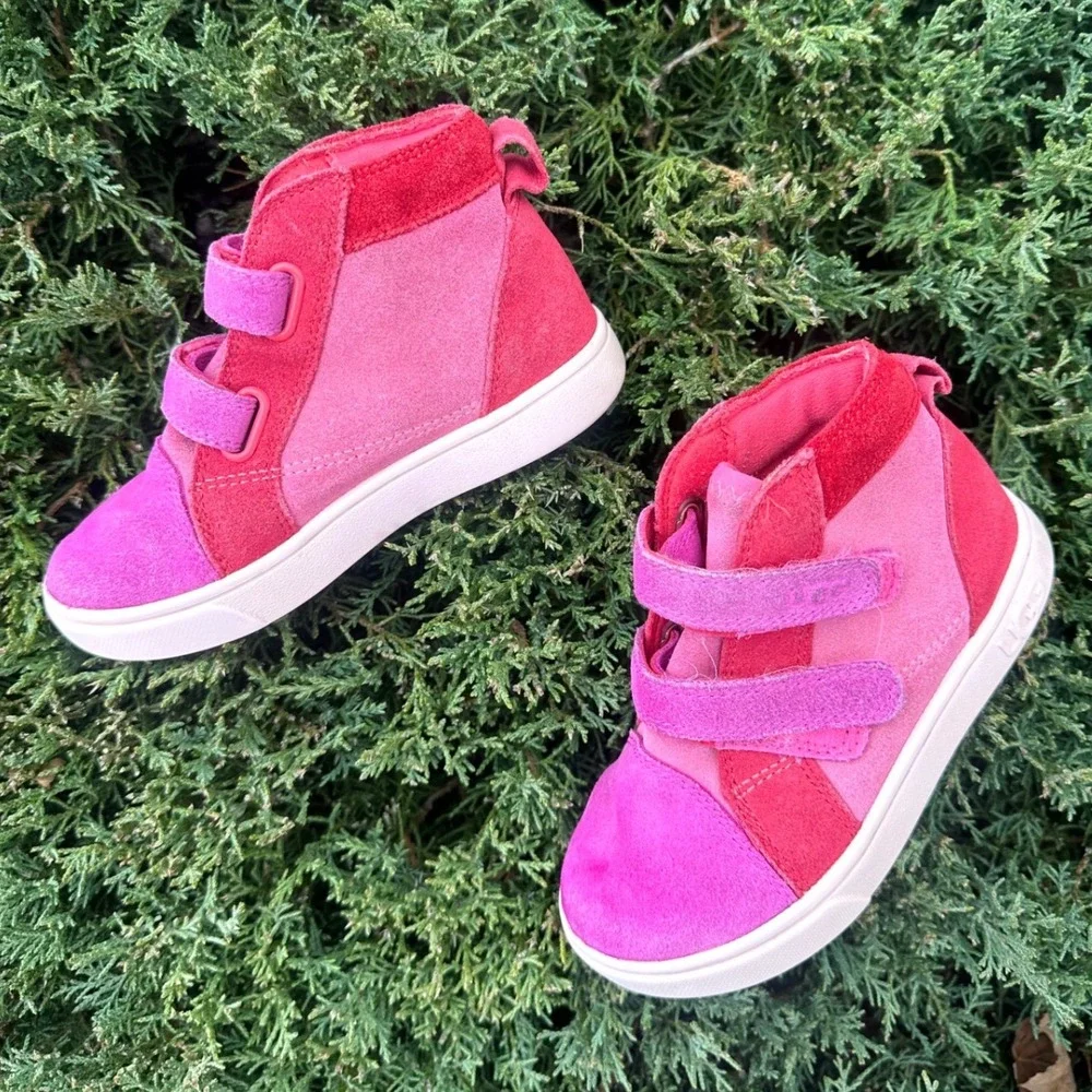 UGG Girl's T Rennon II Suede Leather Mashup Colorblock Sneakers Size 9 Pink Red‎